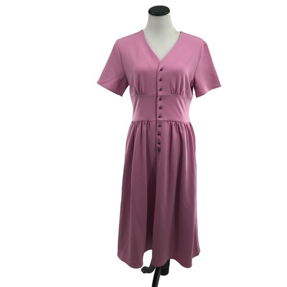 JessaKae Pink Folklore Button Front Short Sleeve Dress - Picture 3 of 11